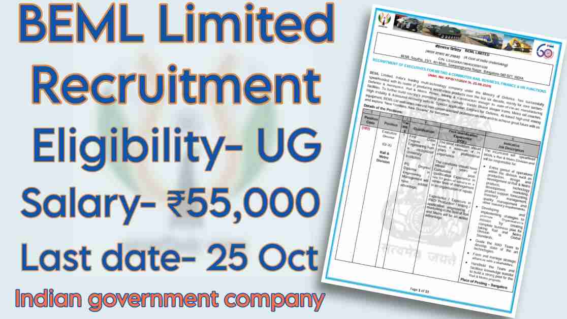 BEML Limited Recruitment 2024 for Assistant Manager and Chief General