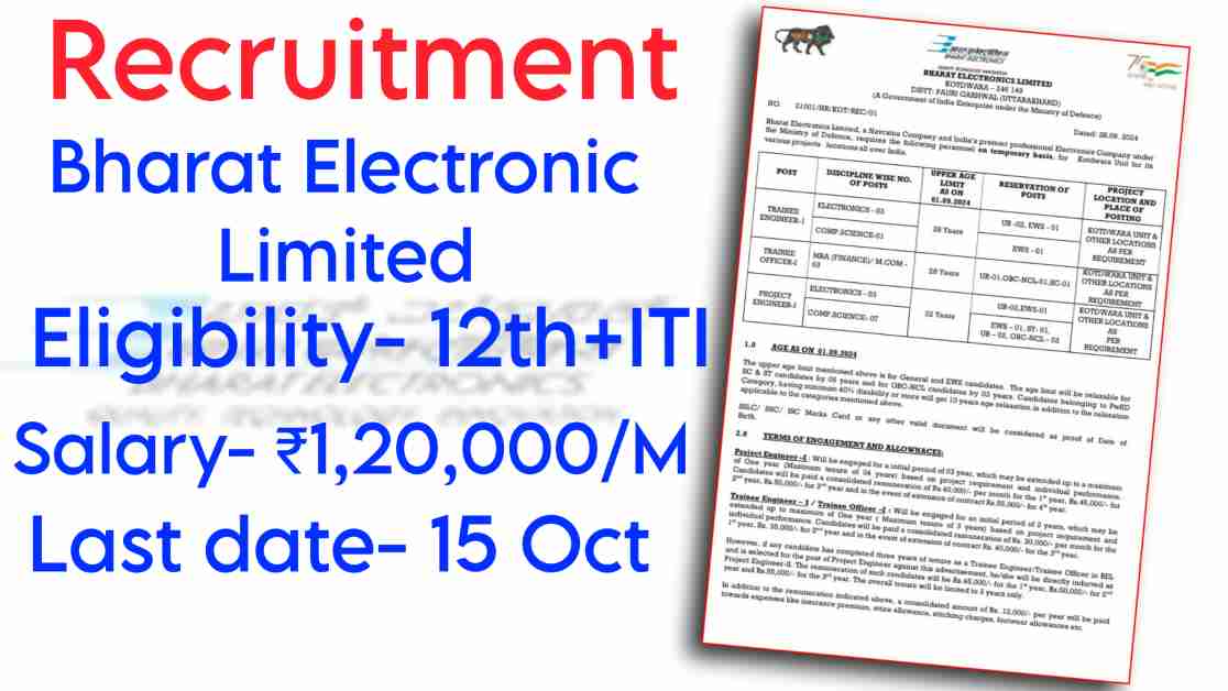 Bharat Electronics Limited (BEL) Recruitment-2024